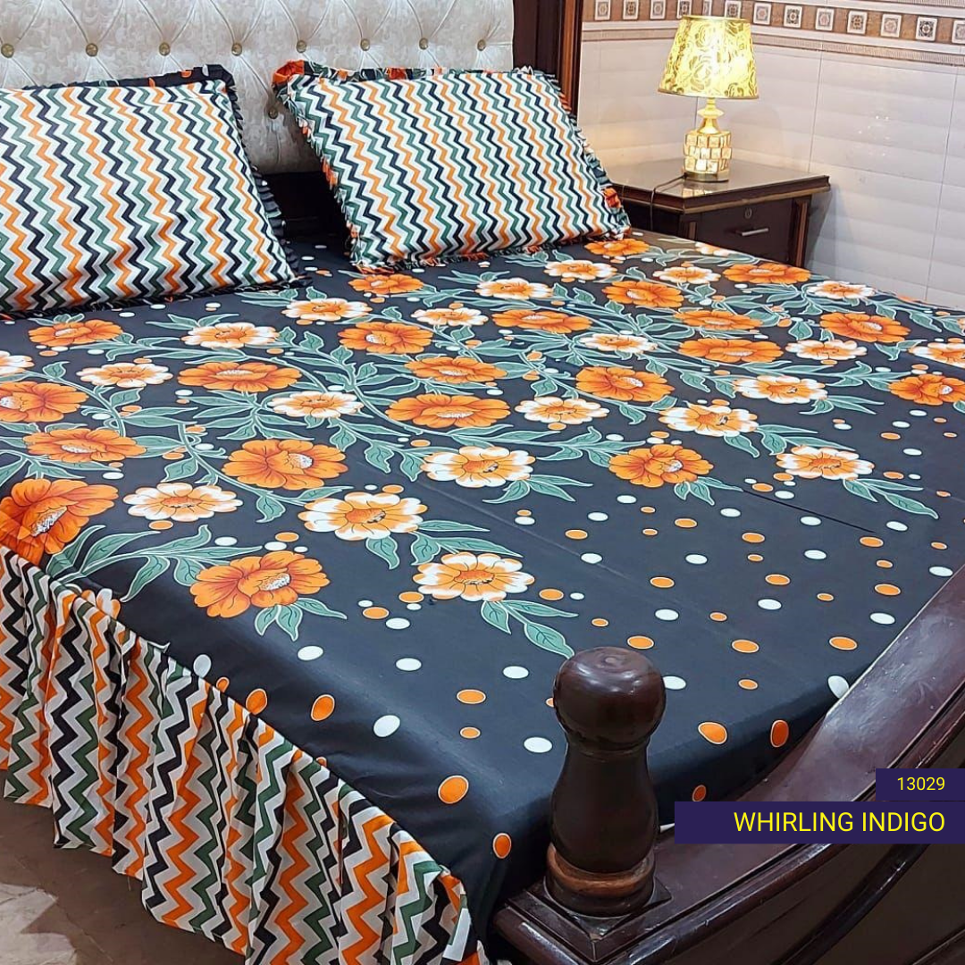 Whirling Indigo - Frilled Bed Sheet