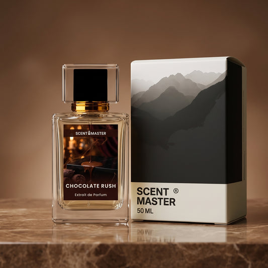 Chocolate Rush perfume bottle and packaging box by Scent Master