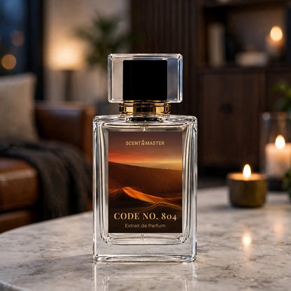 Code No. 804 Amber Woody Perfume in an Evening Luxury Setting