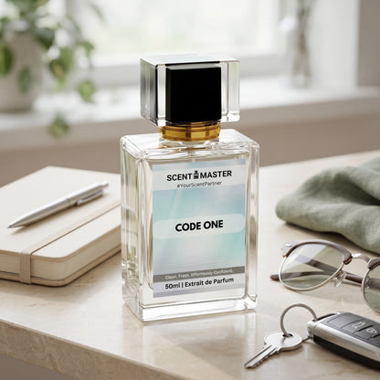 Code One by Scent Master daily wear perfume with notebook and everyday essentials, fresh clean unisex fragrance