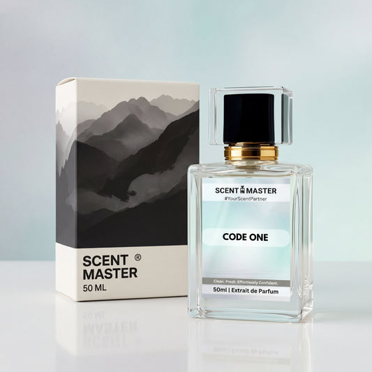 Code One by Scent Master perfume bottle with premium packaging box, fresh clean daily wear fragrance in Pakistan