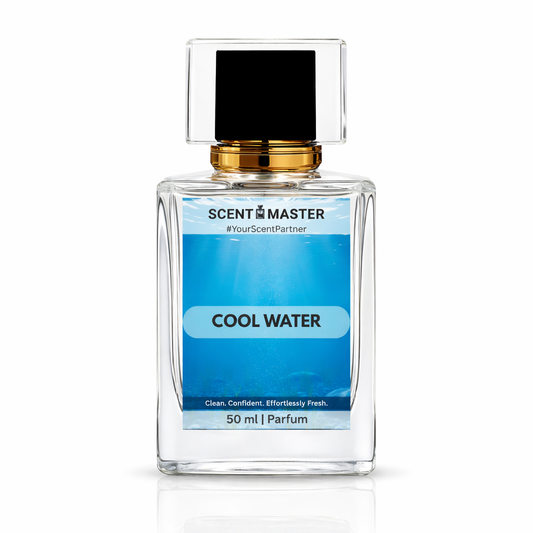 Perfume bottle labeled 'Cool Water' by Scent Master on a white background