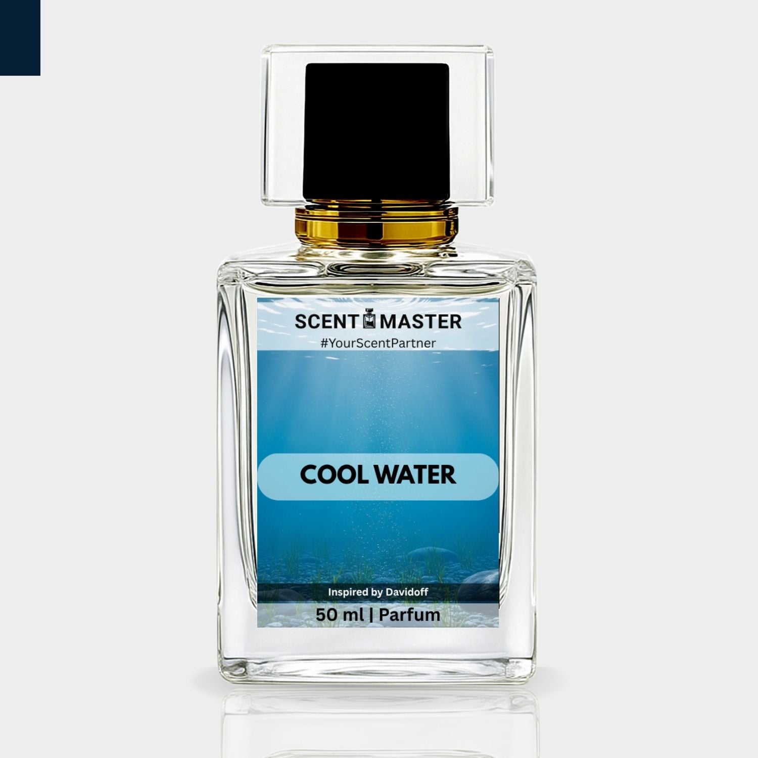 Perfume bottle labeled 'Cool Water' by Scent Master on a white background