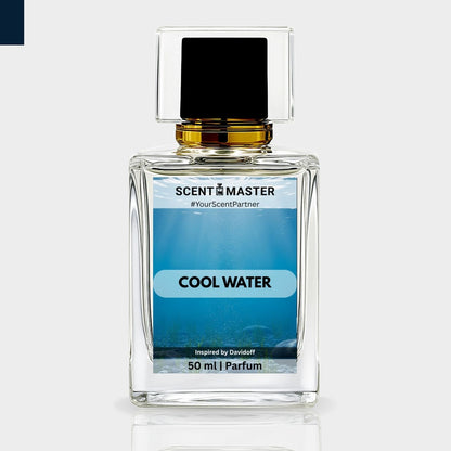 Perfume bottle labeled 'Cool Water' by Scent Master on a white background