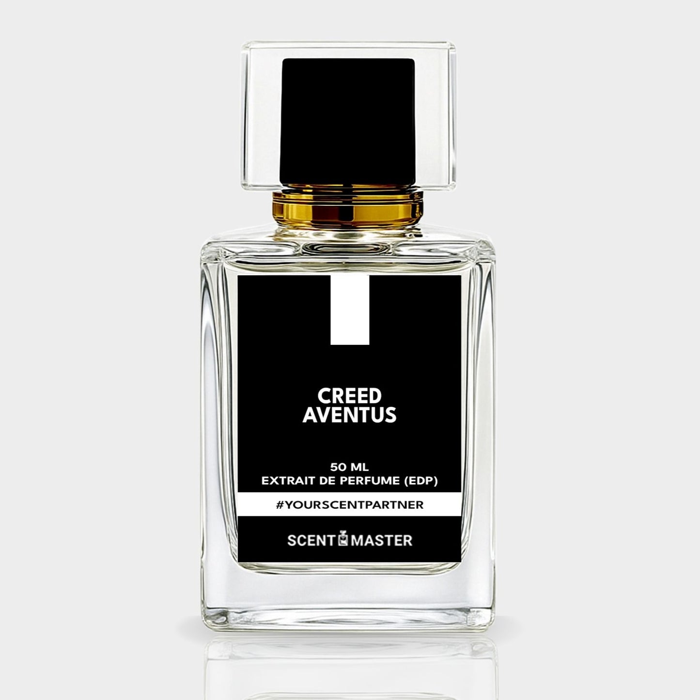 Perfume bottle labeled 'Creed Aventus' on a white background