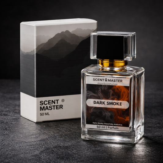 Scent Master Dark Smoke perfume bottle and packaging on a dark surface