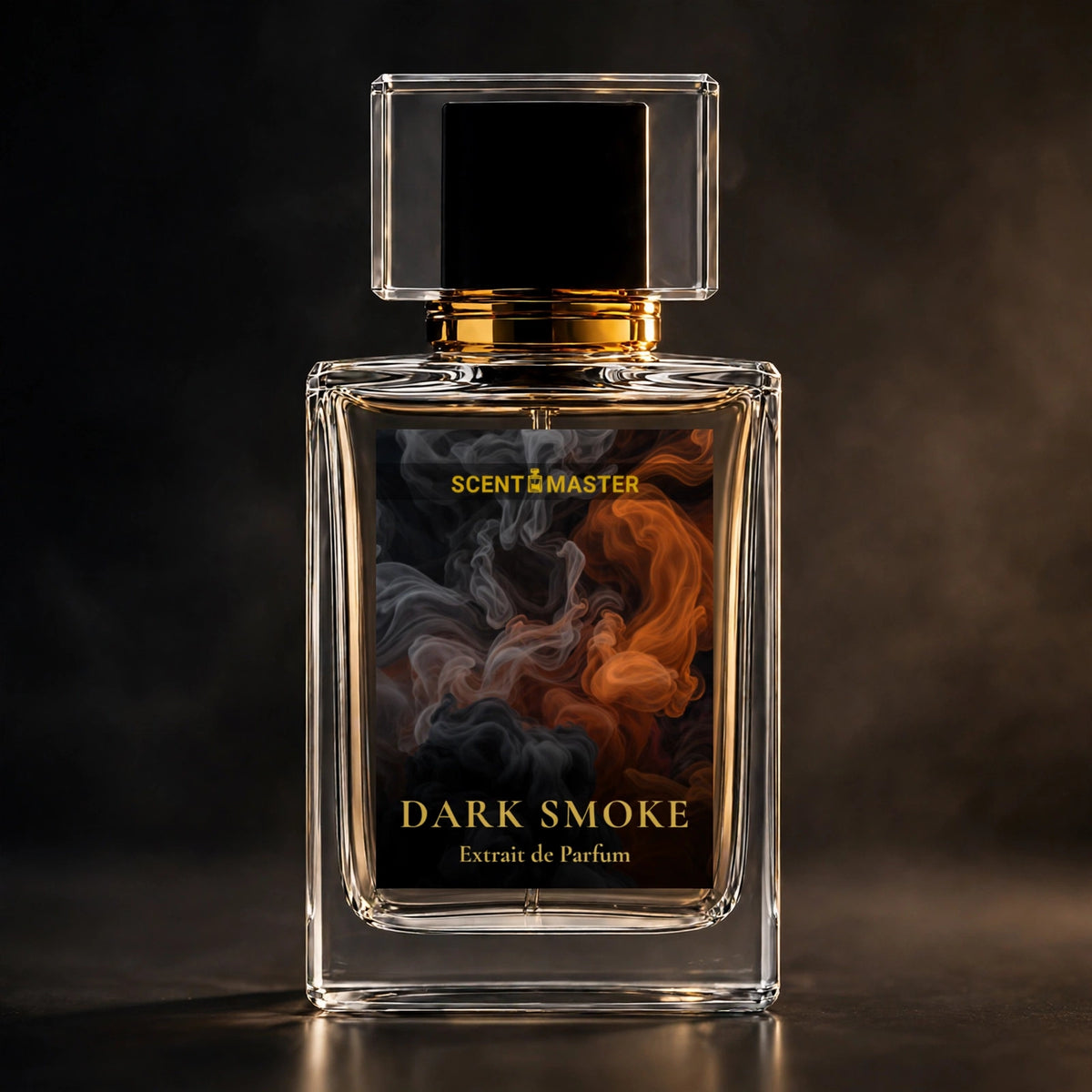 Dark Smoke perfume 100ml bottle by Scent Master on a dark studio background