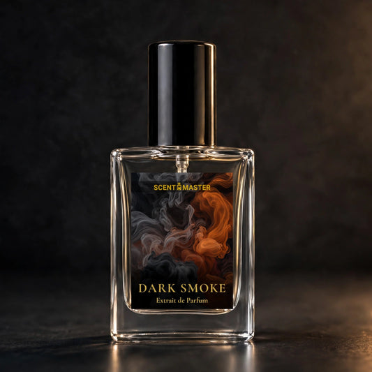Dark Smoke perfume 30ml bottle by Scent Master on a dark studio background