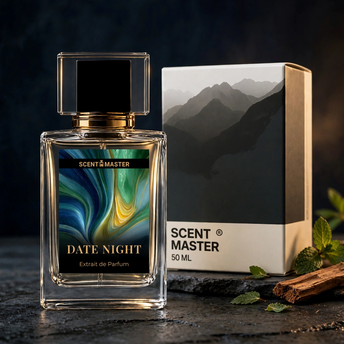 Date Night Aromatic Fougere Mens Perfume by Scent Master bottle with gift box