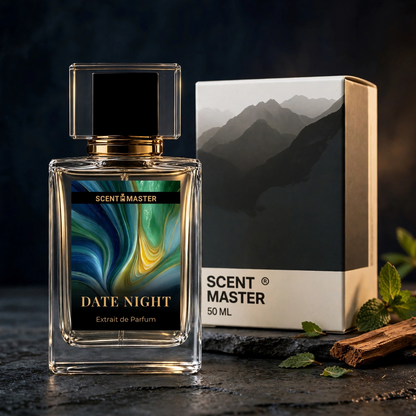 Date Night Aromatic Fougere Mens Perfume by Scent Master bottle with gift box