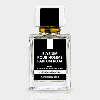 Perfume bottle with black label on a white background