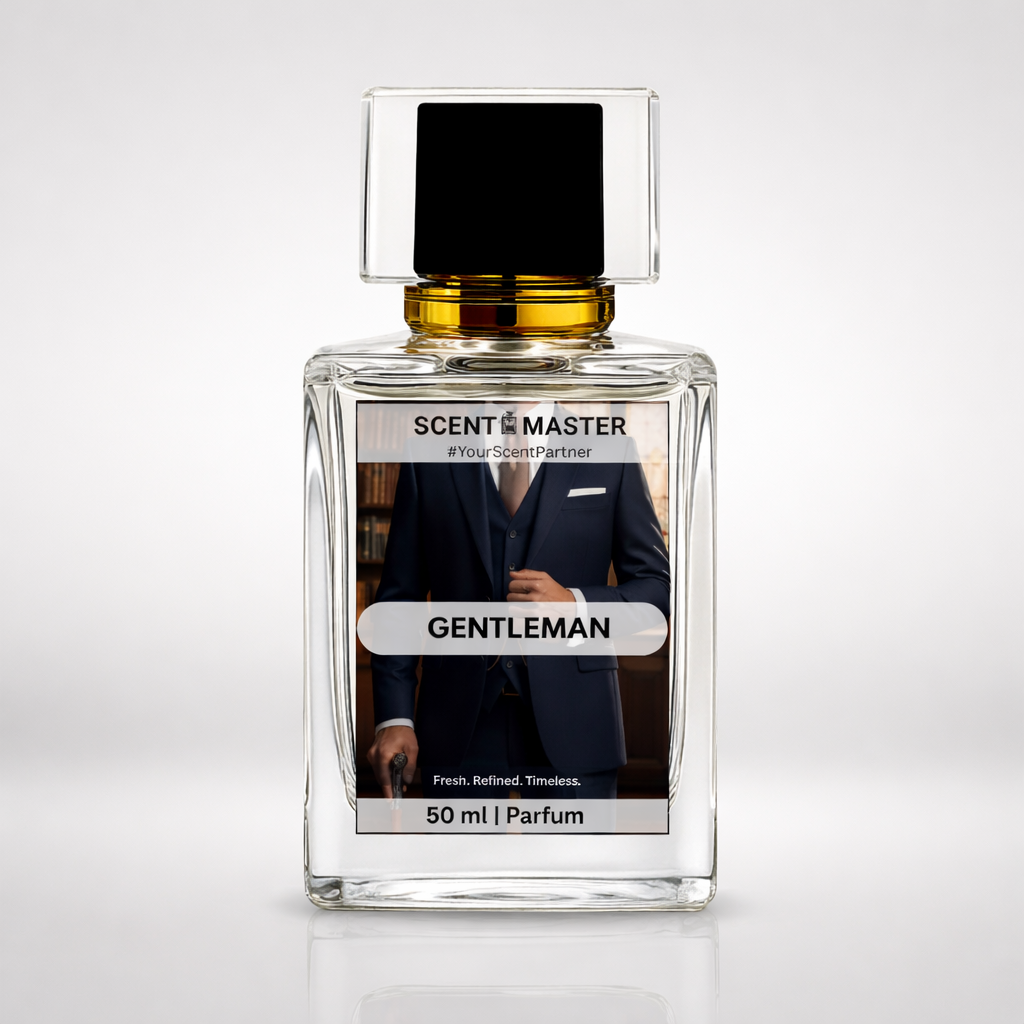 Perfume bottle labeled 'Scent Master Gentleman' on a white background