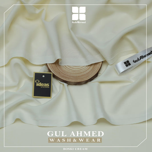 Gul Ahmed Elegance Wash & Wear Unstitched Suit Fabric | Premium Ready-to-Stitch | Cream Boski | GAWM-02