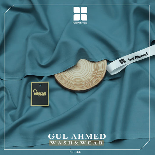 Gul Ahmed Elegance Wash & Wear Unstitched Suit Fabric | Premium Ready-to-Stitch | Steel | GAWM-19