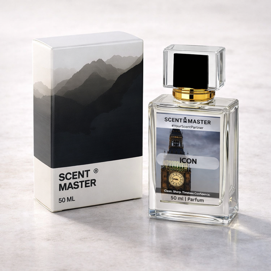 Scent Master ICON perfume bottle and packaging on a light gray background