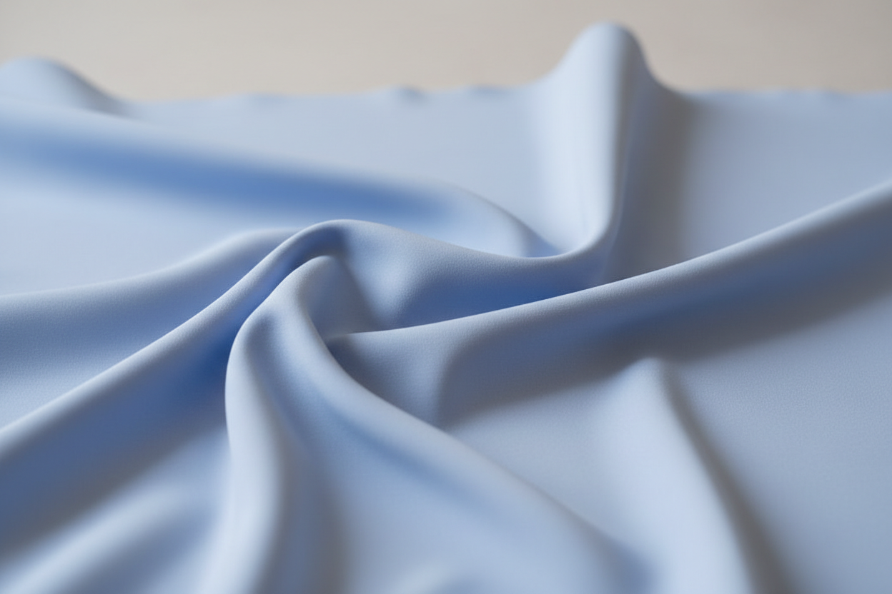 Close-up detail of premium sky blue wash and wear wrinkle-resistant fabric texture