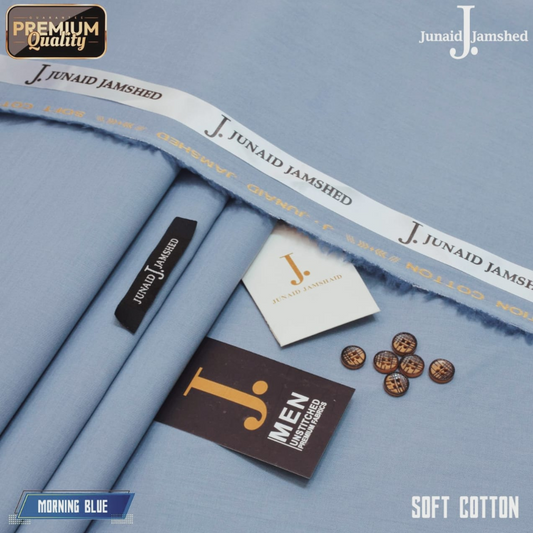 Premium Quality Summer Cotton Unstitched Suit for Men - Morning Blue - JJCT-09