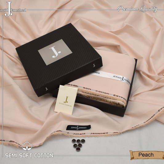 Semi Soft Cotton Box Pack Unstitched Suit for Men - Peach - JJCB-10