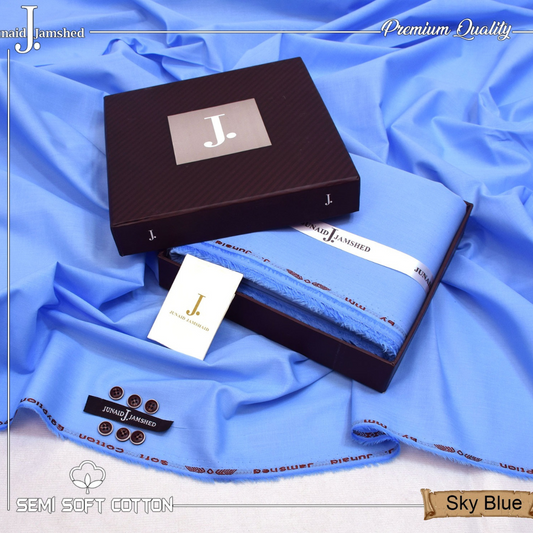Semi Soft Cotton Box Pack Unstitched Suit for Men - Sky Blue - JJCB-14