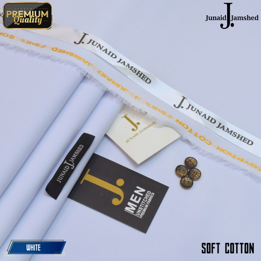 Premium Quality Summer Cotton Unstitched Suit for Men - White - JJCT-16