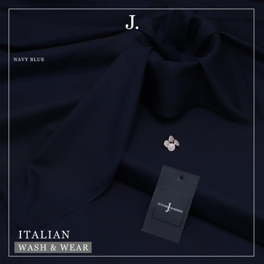 Navy blue fabric with a tag and 'J' logo on a dark background