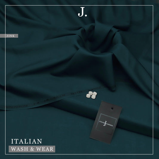 Zink fabric with a tag and buttons on a matching background, featuring the brand 'J.'