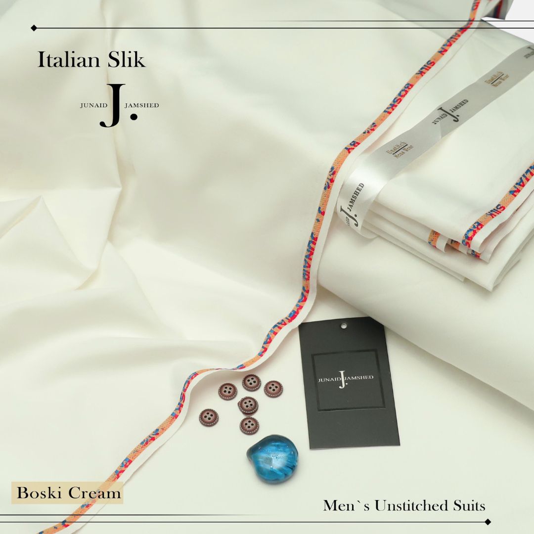 j dot Premium Quality Italian Silk Boski Wash n Wear Unstitched Suit for Men | Cream