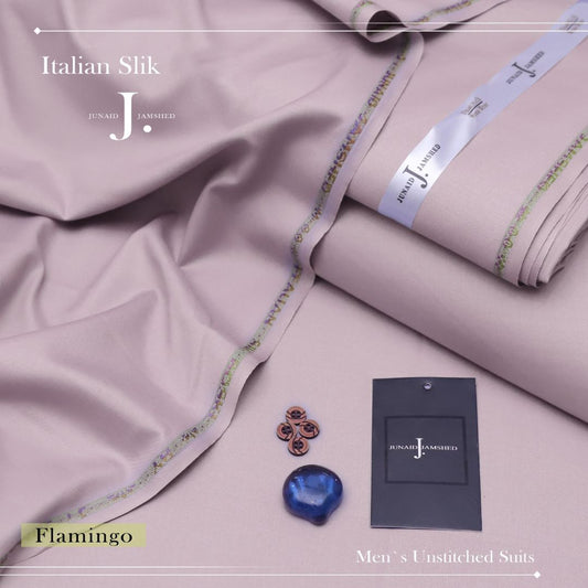 j dot Premium Quality Italian Silk Boski Wash n Wear Unstitched Suit for Men | Flamingo