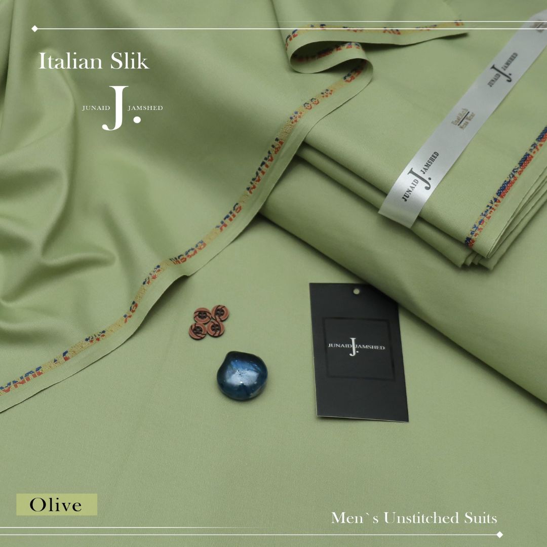 j dot Premium Quality Italian Silk Boski Wash n Wear Unstitched Suit for Men | Olive