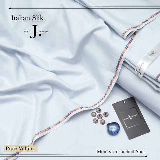 j dot Premium Quality Italian Silk Boski Wash n Wear Unstitched Suit for Men | Pure White