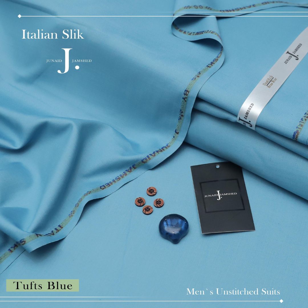 j dot Premium Quality Italian Silk Boski Wash n Wear Unstitched Suit for Men | Tufts Blue