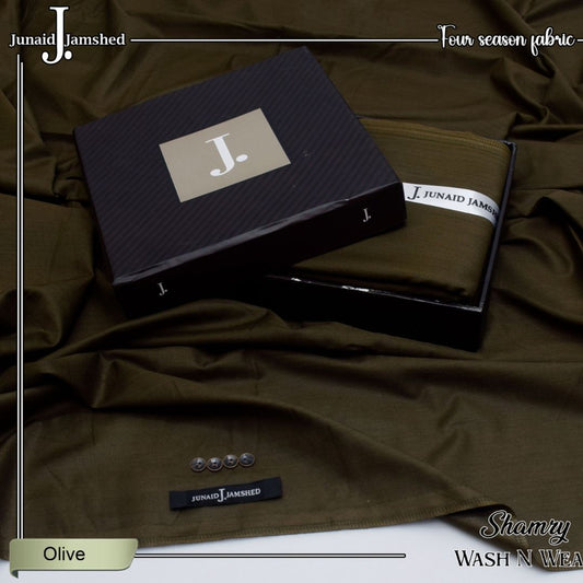 Premium Quality Shamry Wash n Wear Unstitched Suit for Men - Olive - JJHB-10