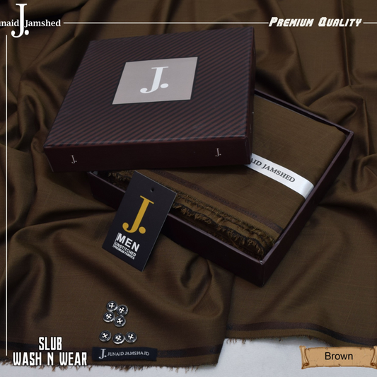 Premium Quality Slub Wash n Wear Unstitched Suit for Men - Brown - JJSB-01