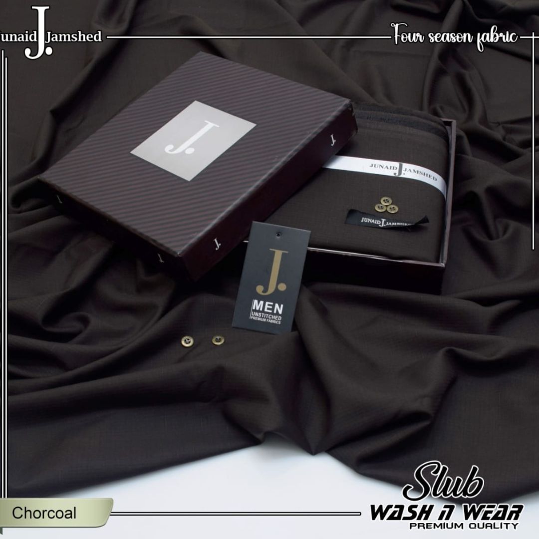 Premium Quality Slub Wash n Wear Unstitched Suit for Men - Charcoal - JJSB-09