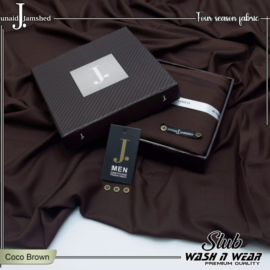 Premium Quality Slub Wash n Wear Unstitched Suit for Men - Coco Brown - JJSB-10