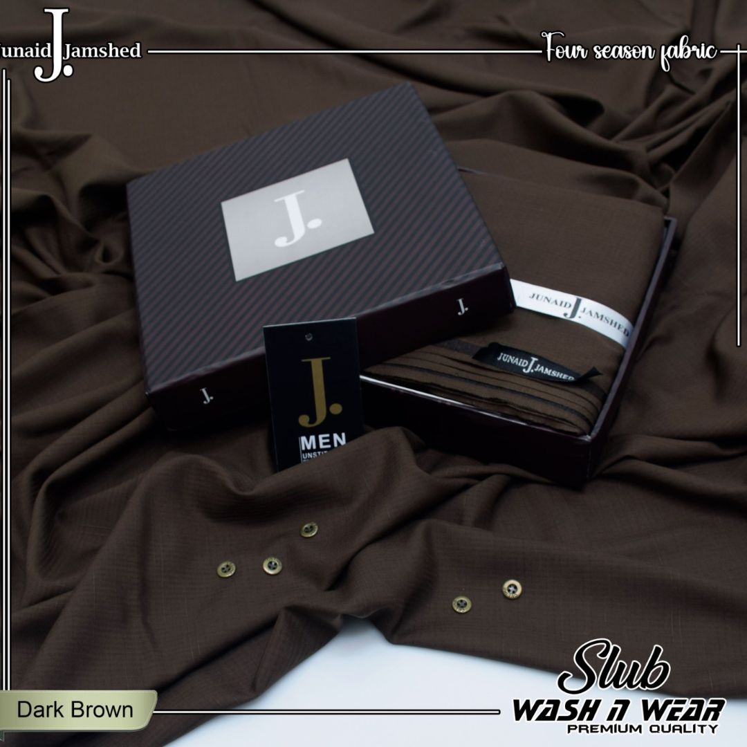 Premium Quality Slub Wash n Wear Unstitched Suit for Men - Dark Brown - JJSB-11