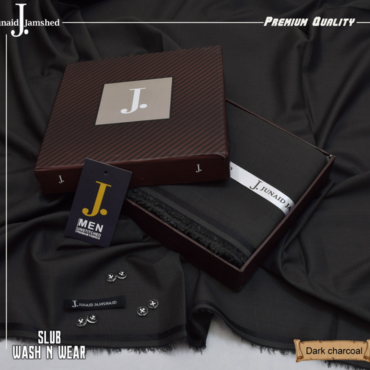 Premium Quality Slub Wash n Wear Unstitched Suit for Men - Dark Charcoal - JJSB-02