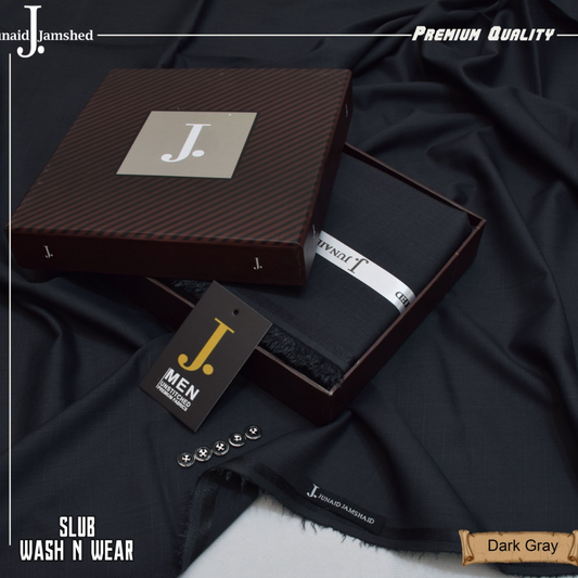 Premium Quality Slub Wash n Wear Unstitched Suit for Men - Dark Gray - JJSB-03