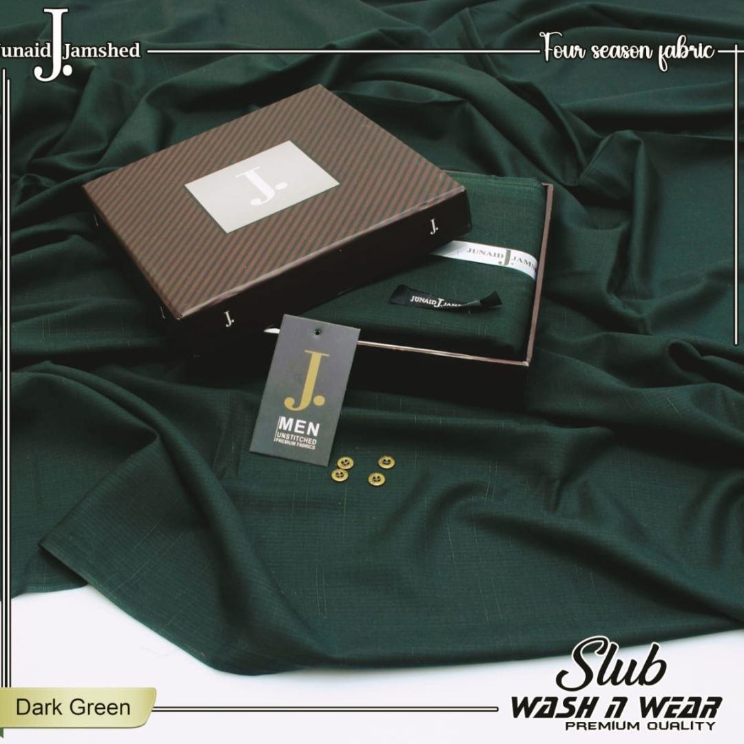 Premium Quality Slub Wash n Wear Unstitched Suit for Men - Dark Green - JJSB-12