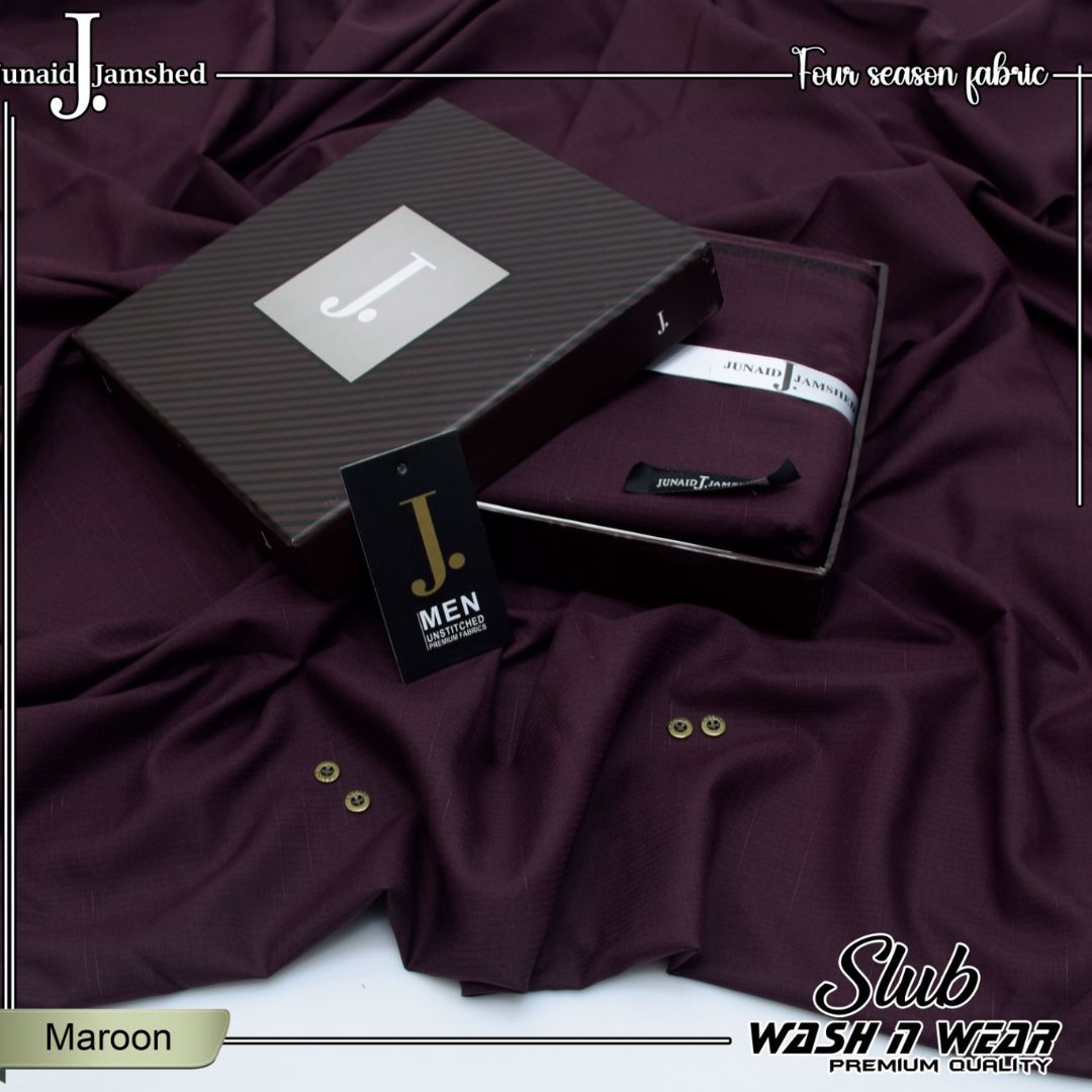 Premium Quality Slub Wash n Wear Unstitched Suit for Men - Maroon - JJSB-13