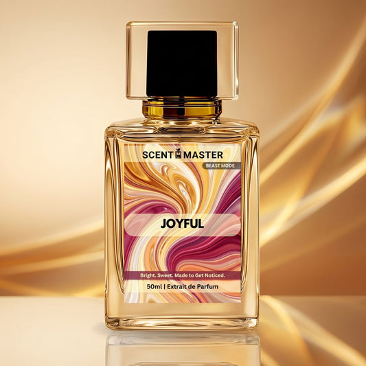 Joyful by Scent Master 50ml fruity sweet unisex perfume with luxury golden background