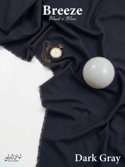 Dark Gray Breeze Wash and Wear unstitched fabric for men draped in soft folds, Libas-e-Andalus