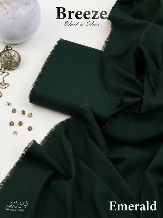Libas-e-Andalus Breeze Tropical Wash and Wear unstitched suit for men in Emerald, folded with open fabric