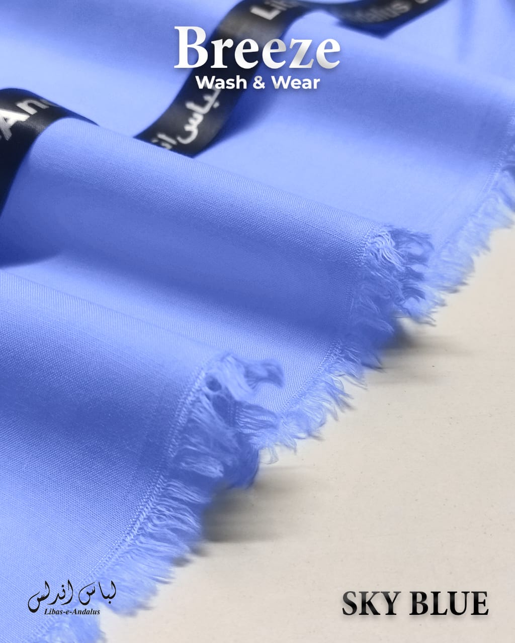 Sky Blue fabric with 'Breeze Wash & Wear' branding and 'Sky Blue' text.