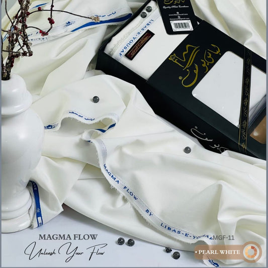 Libas-e-Yousaf Magma Flow Premium Quality Winter Wash and Wear Unstitched Suit for Men | Pearl White | MGF-11