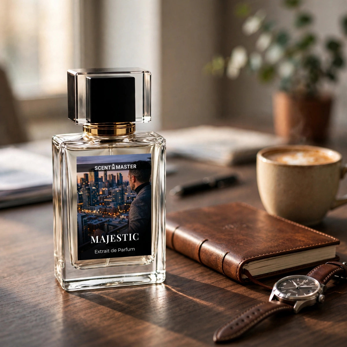 Majestic Perfume Bottle in Office Lifestyle Setting