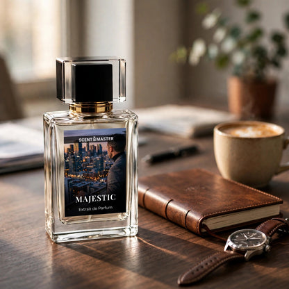 Majestic Perfume Bottle in Office Lifestyle Setting