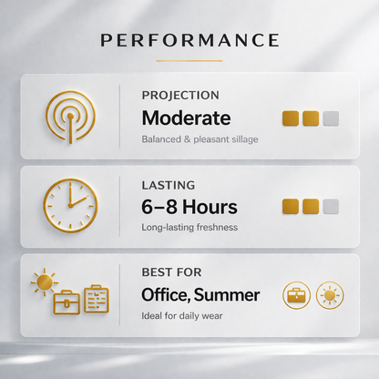 Performance metrics of a product on a gray background