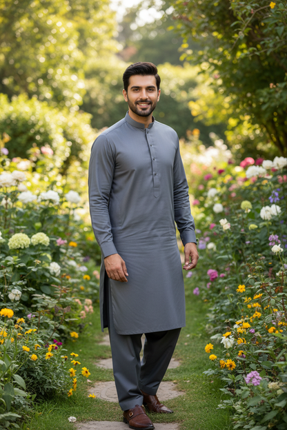 Pasha Premium Gray Cotton Shalwar Kameez - Garden Outdoor Lifestyle