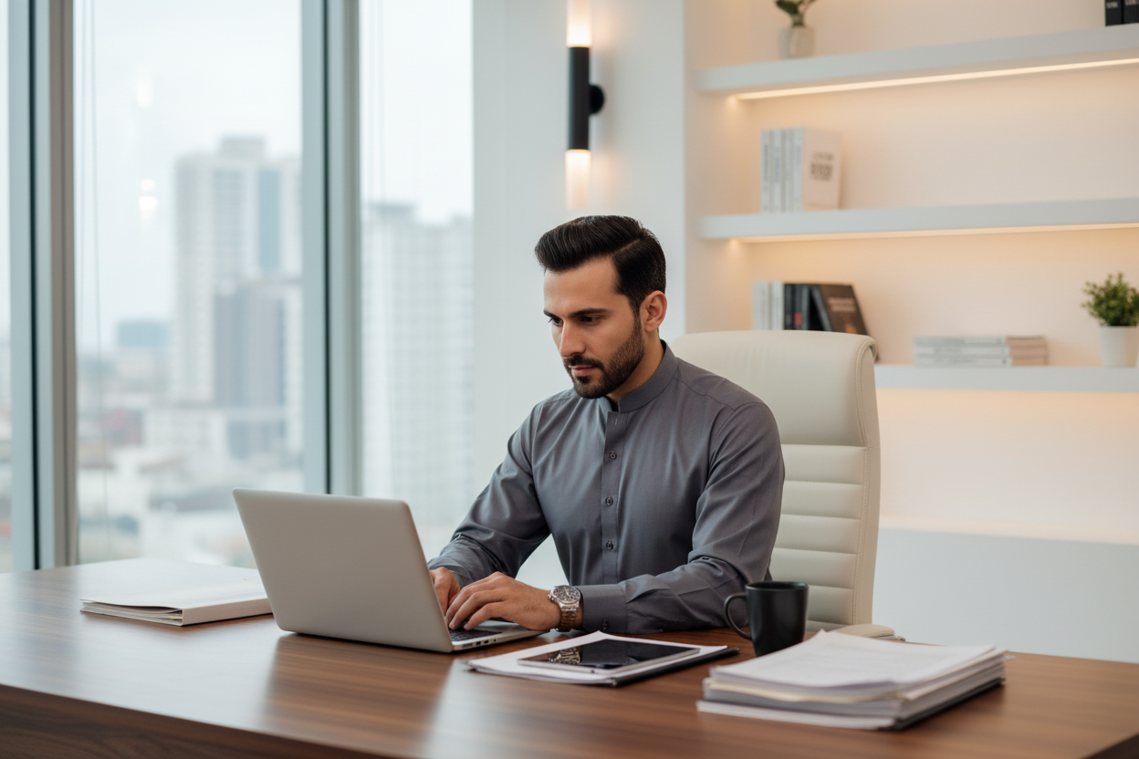 Gray Cotton Formal Wear - Professional Office Setting